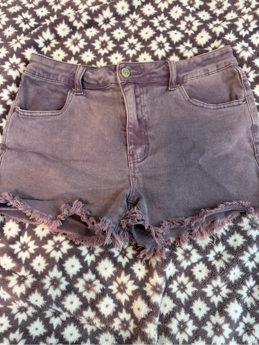 Zenana Outfitters Washed Purple Frayed Denim Shorts